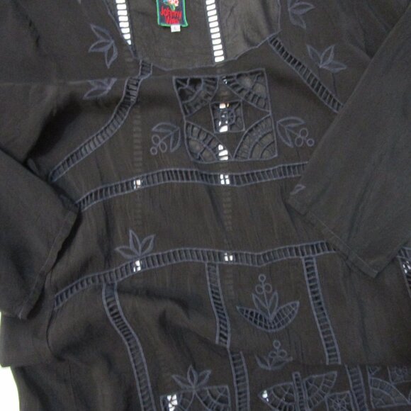 Eyelet Embroidery Shift Dress Arts Craft Black Rayon - Picture 7 of 10